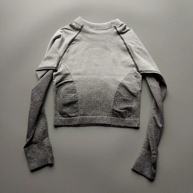 Gray Tops Женский бесшовный комплект для йоги с эффектом омбре, укороченные рубашки, спортивный костюм для тренировок, Женский комплект для фитнеса с длинным рукавом, одежда для активного отдыха+ леггинсы с резинкой на попе - Цвет: Gray Tops