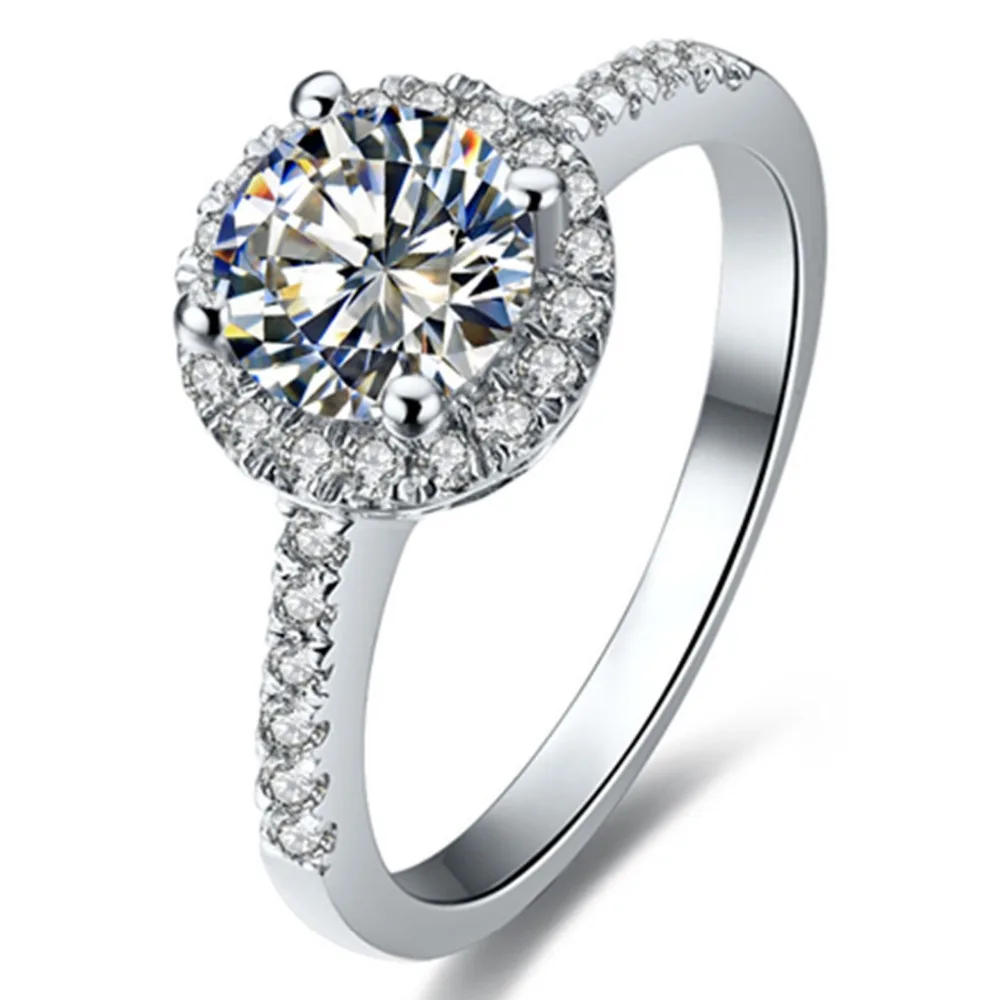 

Обручальное кольцо с муассанитом, ювелирное изделие из натурального белого золота 18 К с круглым бриллиантом 0,5карат, с декором под драгоценный камень