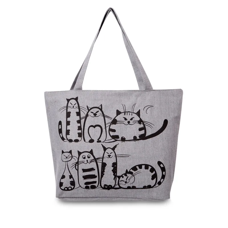 Пляжная сумка на молнии с рисунком кошки из мультфильма Bolsa Feminina Холщовая Сумка
