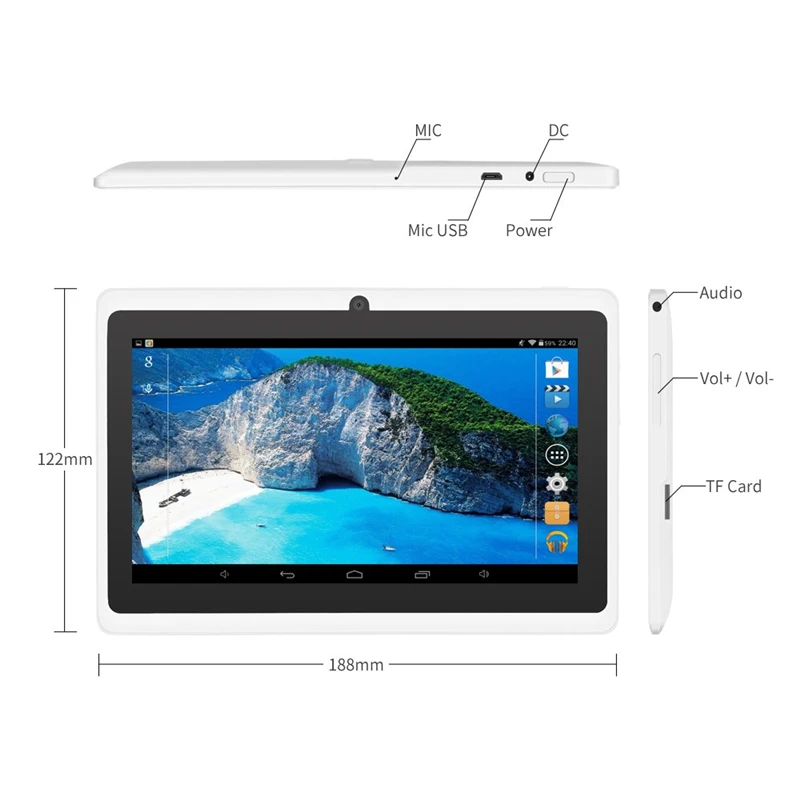 Планшет 7 дюймов Android 1024*600 IPS HD экран Две sim-карты планшетный ПК четырехъядерный 512 +