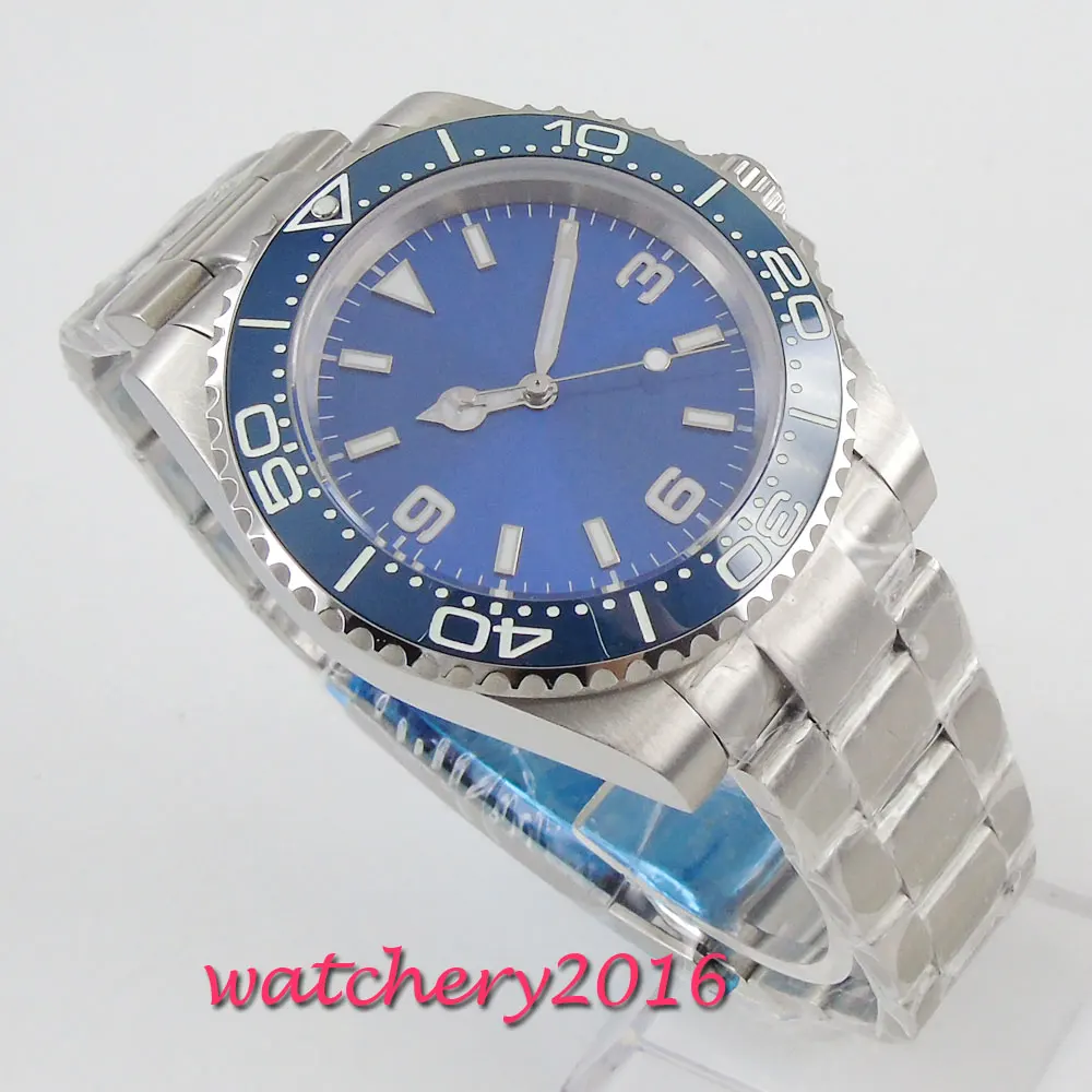 

40mm Bliger Blue Sterile Dial Sapphire Crystal Ceramic Bezel miyota 8215 Luxury Super Luminous Automatic Movement mens Watch