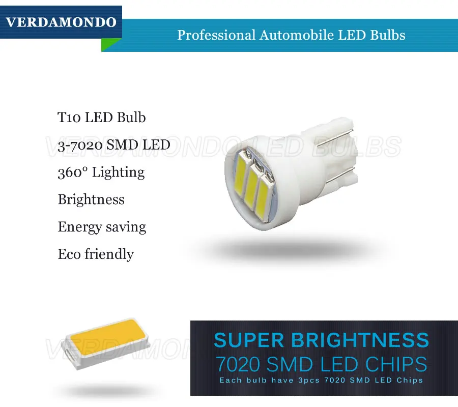 Светодиодные Автомобильные лампы T10 W5W 3 7020 SMD 1 шт. для чтения поворотники