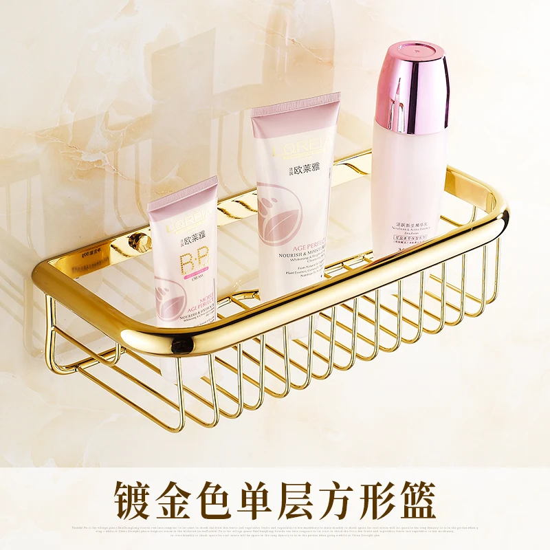 

Shiny Brass Gold paper towel rack european bathroom pendant suit Bath accessories creative robe hook double shower shelves