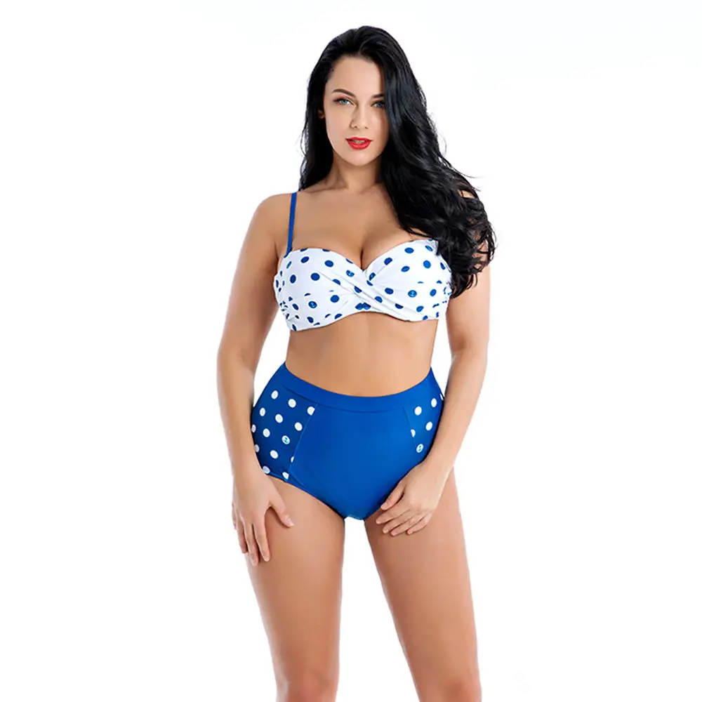 Плюс размер бикини набор женщин в горошек печати Купальники Пуш Ап купальник с
