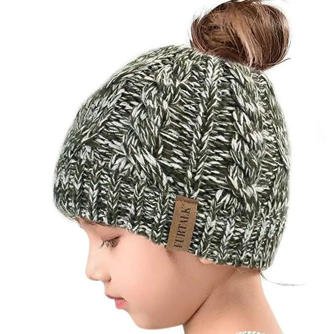 Kids Mixed Green FURTALK хвост шапочка шапка Для женщин зимние круглые шапки без полей для детей для маленьких девочек вязаная зимняя бегун грязный булочка шапка с отверстием для хвоста Кепки - Цвет: Kids Mixed Green