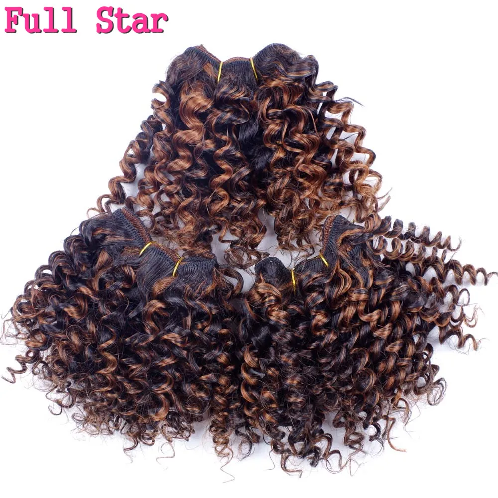 

Full Star 3 piece 5 inch 110g Afro Kinky Curly Hair Weft Low Temperature Fibe Black Ombre Brown Crochet Hair Synthetic Hair
