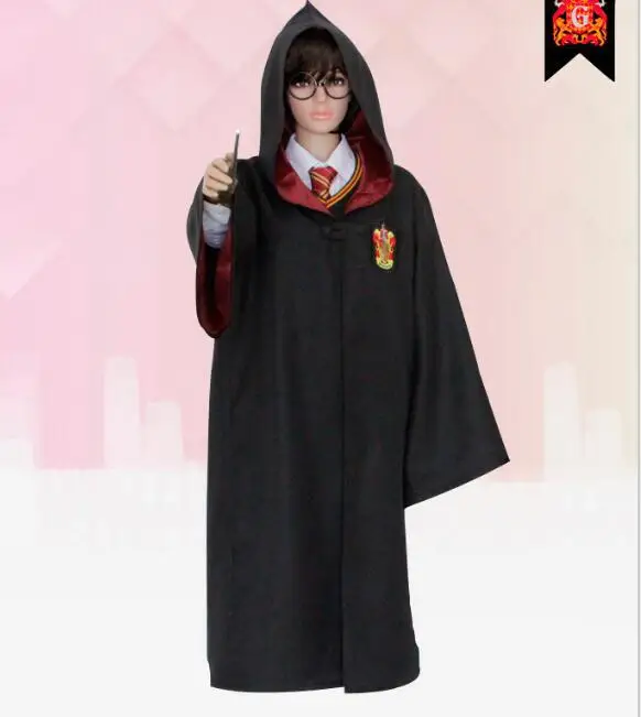 Gryffindor Robe Халат накидка костюм галстук шарф палочка очки Ravenclaw Гриффиндор Hufflepuff Слизерин Косплей костюмы Харрис костюм - Цвет: Gryffindor Robe