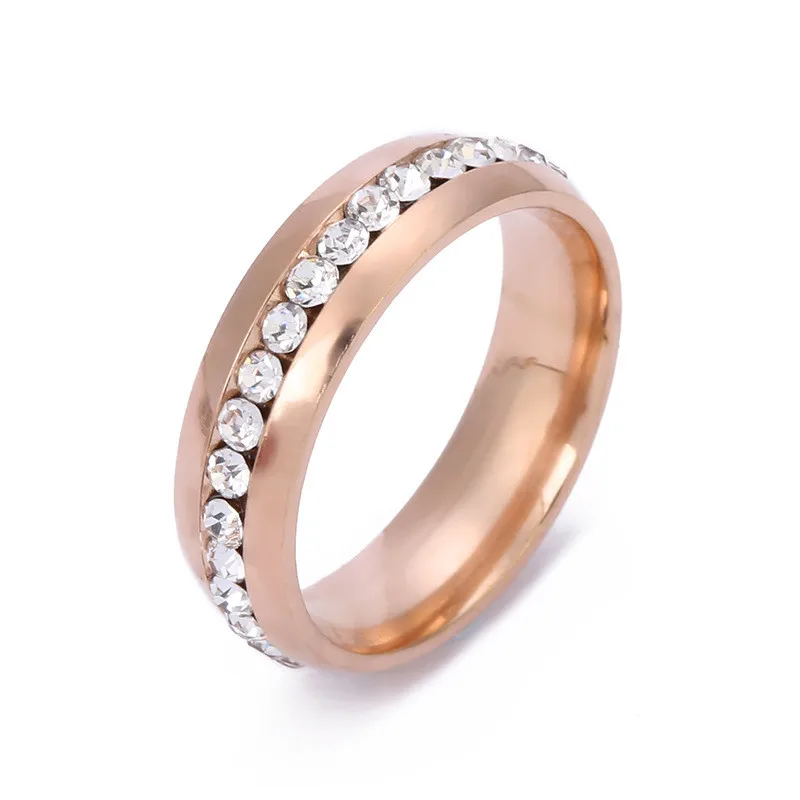 Rose Gold Титановая сталь Серебряное кольцо с Стразы 5-13 размер роскошные ювелирные изделия для женщин и мужчин - Цвет основного камня: Rose Gold