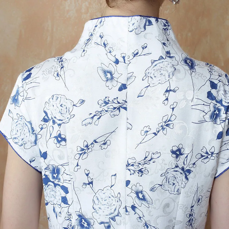 

Blue White Summer New Chinese Tradition Short Sleeve Blouse Top Traditional Women's Shirt blusa Mujer Camisa M-4XL TYR051906