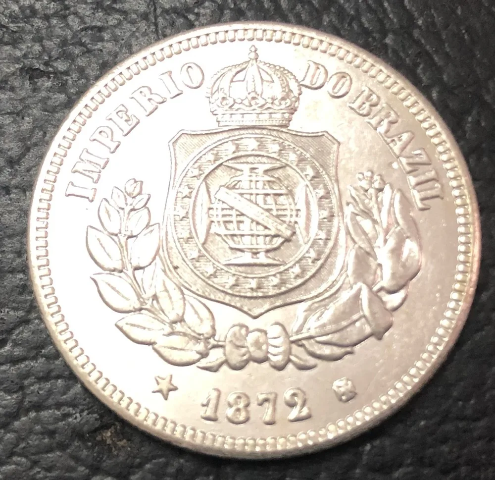 1872 Бразилия 100 Reis-Pedro II Посеребренная Имитация монеты