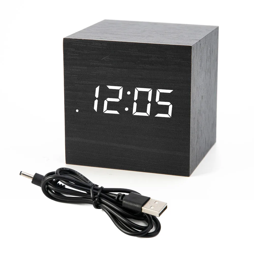Black Wood White Деревянные часы современный Цифровой дный светодиодный стол часы будильники детский электронный таймер календари электронные часы настольные электронные часы электронные настольные часы будильник детский - Цвет: Black Wood White
