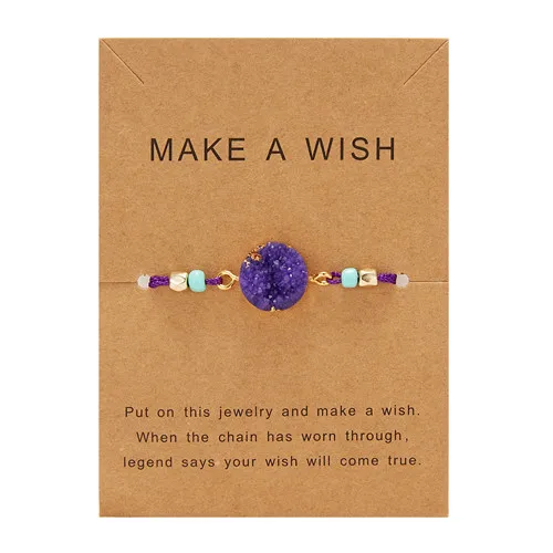 7 Make Wish бумажная карта регулируемый ручной работы веревочный плетеный браслет Femme Красочный натуральный камень счастливая веревка браслет ювелирные изделия дружбы - Окраска металла: 7