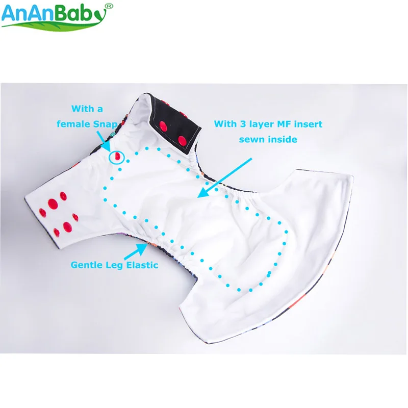 2017 Новый дизайн Ananbaby! Экологичные тканевые подгузники многоразовые для