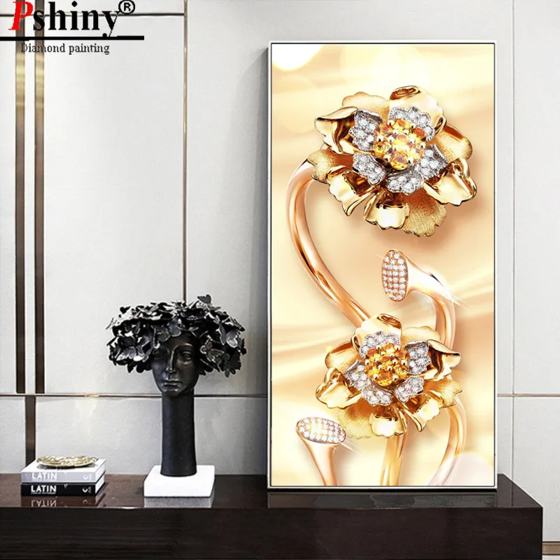 PSHINY DIY 5D алмазная вышивка Продажа Золотой цветок картина стразами полностью