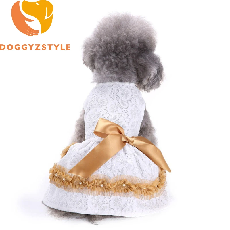 Платье для собаки милое кружевное Сетчатое платье с розовым бантом свадебное