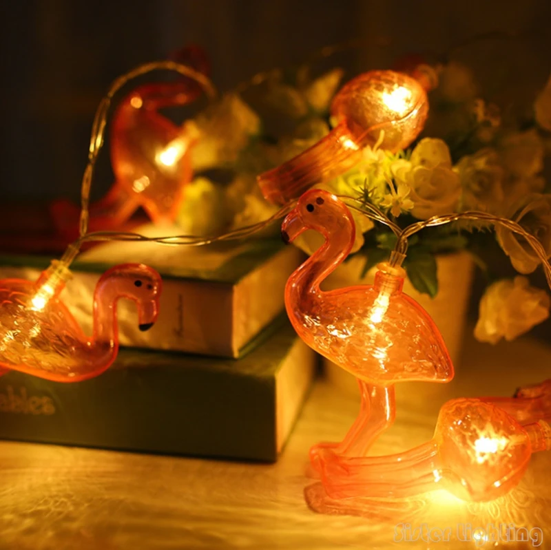 Красный Фламинго светодиодная гирлянда 2XAA батарея опетизированный барбекю