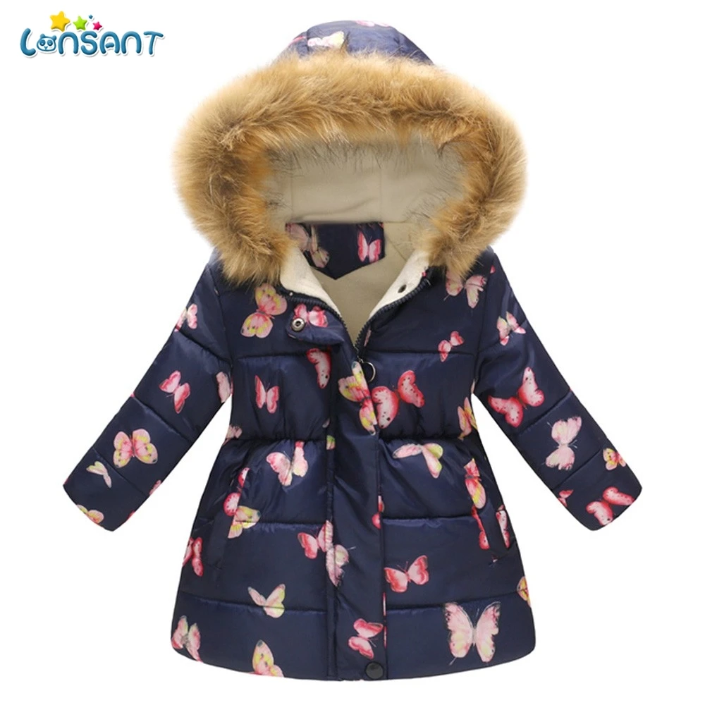 LONSANT/парки для девочек; зимняя куртка с капюшоном и принтом; Roupas Infantis Meisjes Jas Veste Fourrure; пуховое пальто; N30