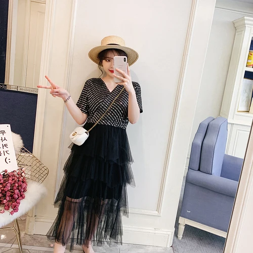 Женское многослойное платье с короткими рукавами вечерние платья в Корейском