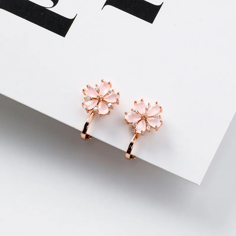 Medium Pink Gold Новые корейские милые крошечные серьги с бантом и кристаллами в виде цветка для темпераментных женщин и девушек, серьги без пирсинга EC1168 - Окраска металла: Medium Pink Gold