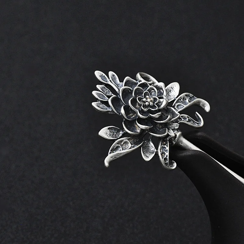 

Bastiee 925 Silver Hairpins Peony Flowers Jewelry for Women Ethnic Vintage Chinese Handmade Hair Accessories Gifts