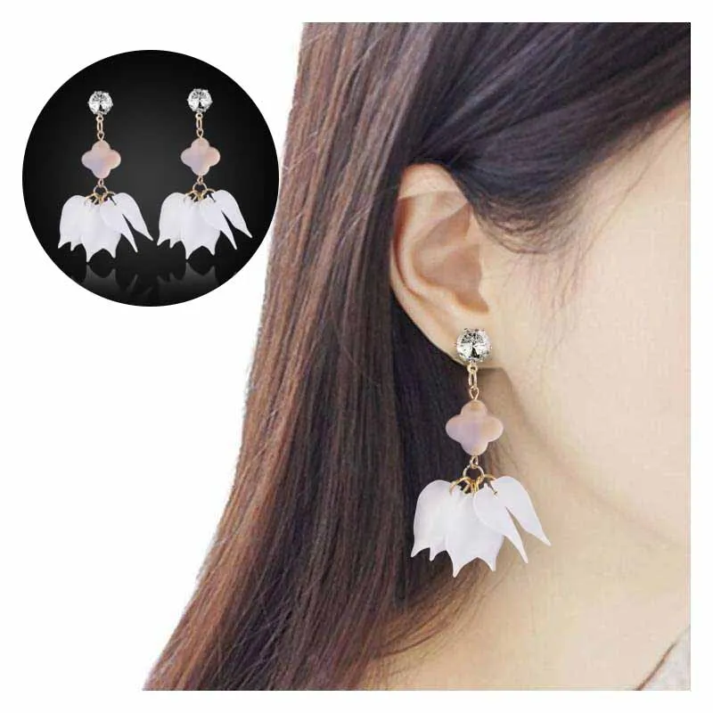 Простой белый лепесток кулон Shell длинные падение Длинные Висячие серьги для Для