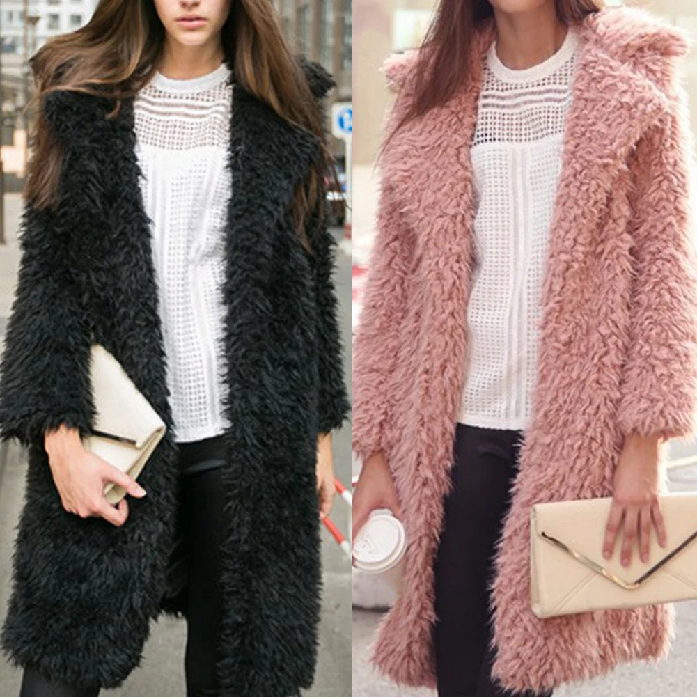 Женское длинное пальто Зимняя верхняя одежда теплая отложная пушистая парка с