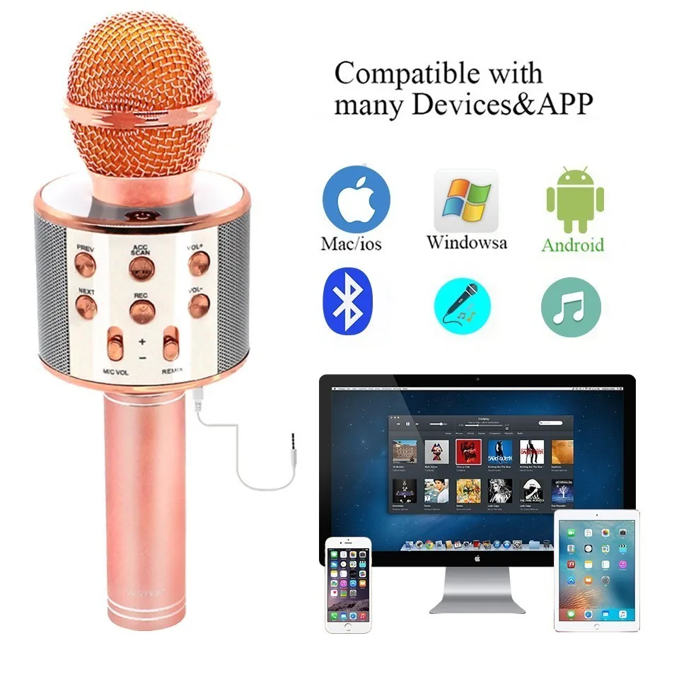 WS858 беспроводной караоке микрофон динамик портативный Bluetooth домашний KTV пение ручной и музыкальный плеер микрофон для Ios Andriod телефон