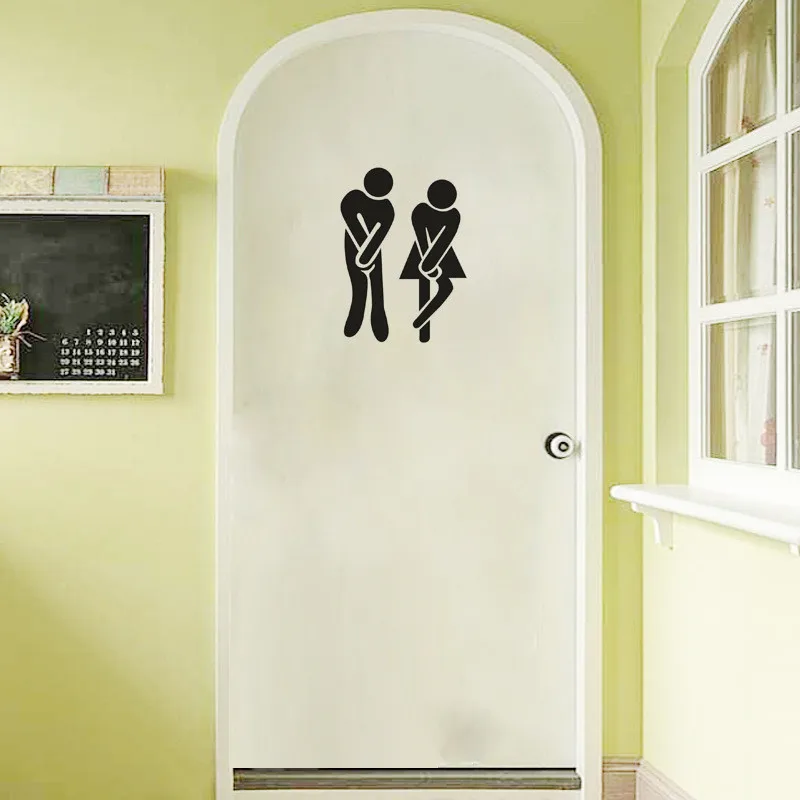 

2Pcs=1Sets Men & Women Funny Toilet Logo Wall Stickers Sign Bar Bathroom DIY Hold Self-Adhesive Art Home Decal 12*18CM