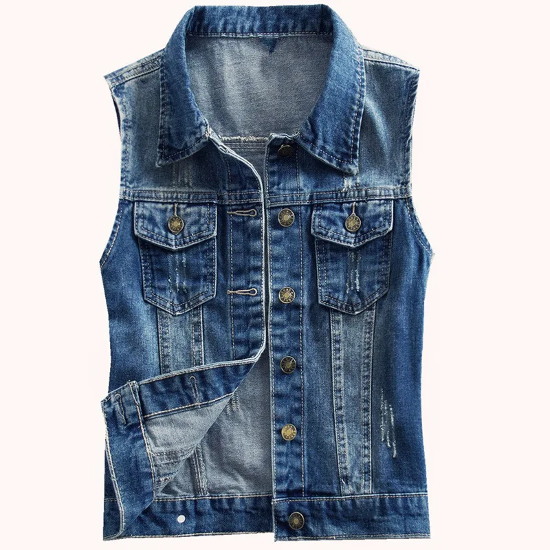 

Spring and autumn new short denim vest women's large size hole fashion wild slim slimming vest jacket JQ89