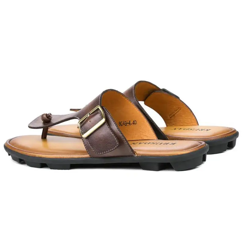 Мужские тапочки летние из натуральной кожи Нескользящие пляжные туфли