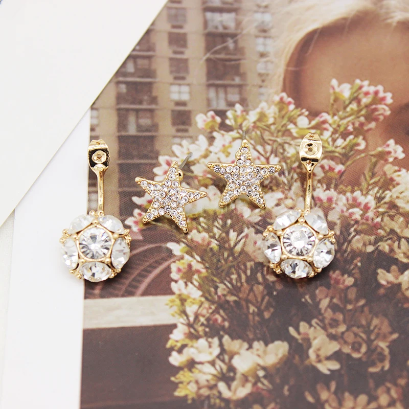 Классические новые серьги-гвоздики со звездами и кристаллами для женщин