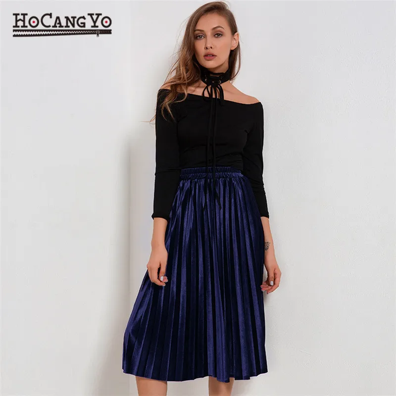 Универсальные вельветовые плиссированные юбки женские модные уличные средней