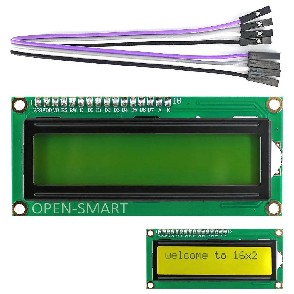 OPEN SMART I2C / IIC LCD 1602 Модуль дисплея с желто зеленой подсветкой 4 контактный кабель