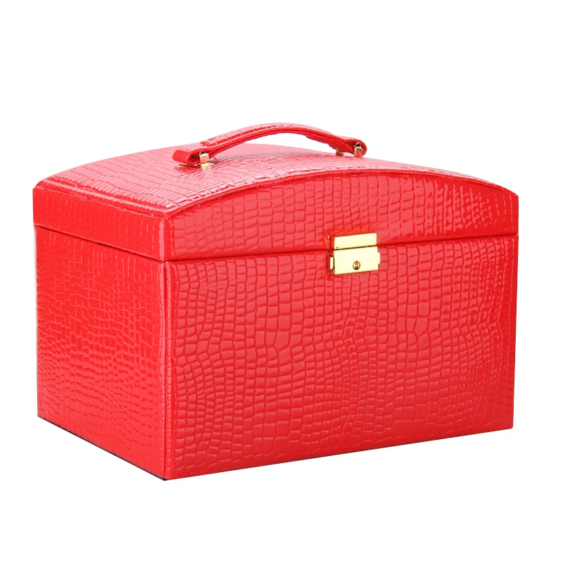 Продажа Большая красная шкатулка для ювелирных изделий, органайзер для хранения, Дорожный Чехол для девочек, кожаный чехол для дисплея, свадебные к...