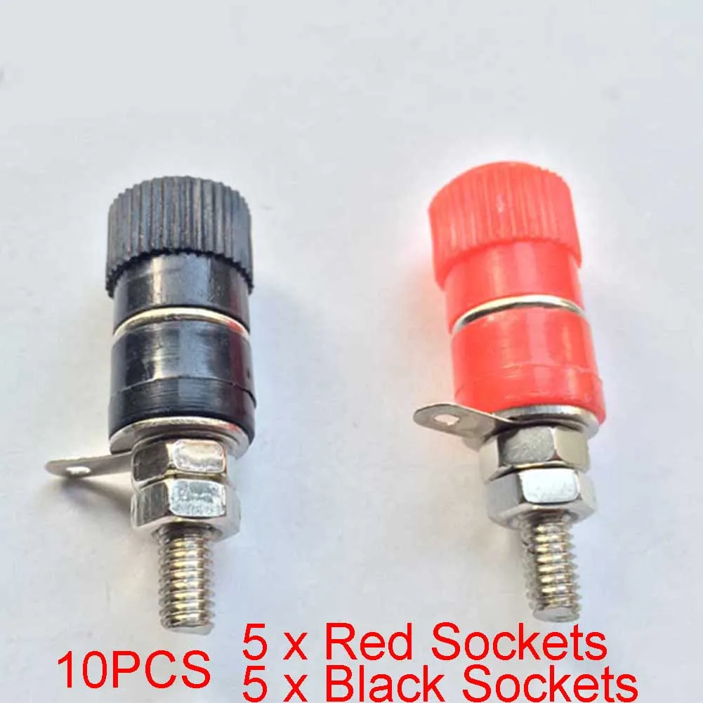10pcs Terminal Blocks Zinc Alloy ABS 4mm Amplifier Connector Binding Post Banana Plug Jack Mount 5pcs Black + red | Обустройство дома