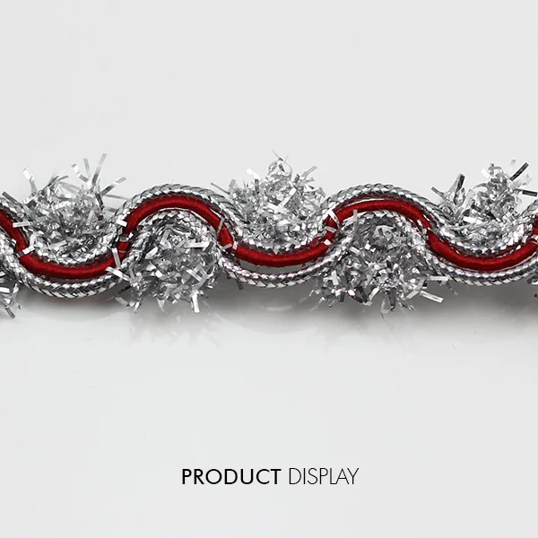 Плетеная серебристая красная кружевная лента витая отделка металлическая