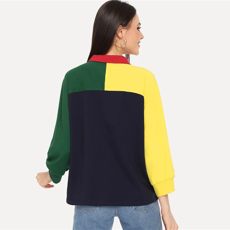 SHEIN/разноцветная Повседневная Толстовка с разрезом и пришитым пополам с цветными блоками, пуловеры с рукавом 3/4, женские осенние толстовки