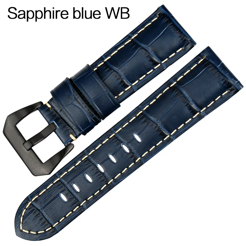 Blue WB MAIKES качественный ремешок из натуральной кожи 22 мм 24 мм 26 мм модные синие аксессуары для часов Ремешок для часов Panerai - Цвет ремешка: Blue WB
