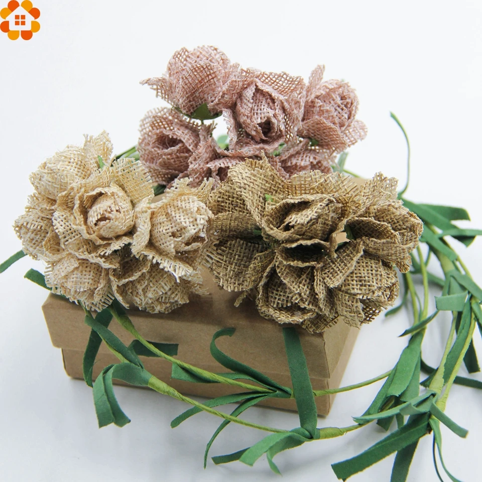 Искусственные джутовые розы 6 шт. букет из искусственных цветов для дома свадьбы