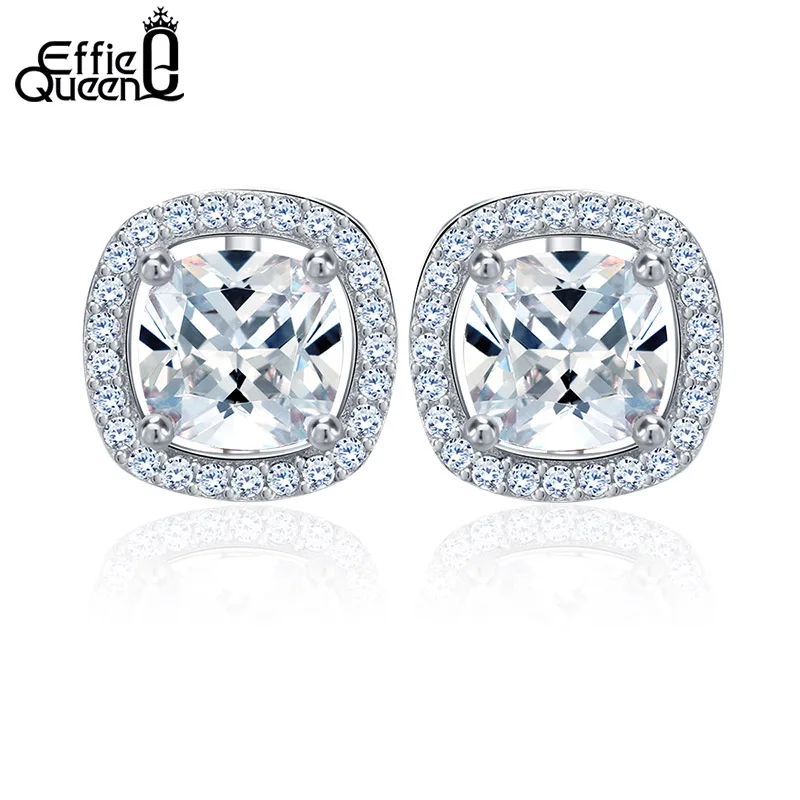 Platinum Clear CZ Effie queen большие Кристальные фиолетовые циркониевые серьги-гвоздики модные корейские стильные квадратные женские милые серьги Свадебные ювелирные изделия подарок DE149 - Окраска металла: Platinum Clear CZ