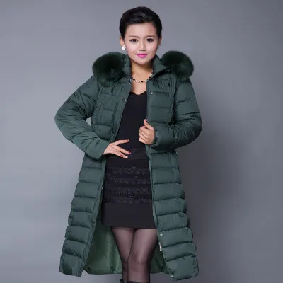 Army Green Длинная толстая теплая хлопковая зимняя куртка для женщин больших размеров, высококачественное приталенное зимнее пальто с меховым воротником, женская верхняя одежда, Женская парка XL-5XL - Цвет: Army Green