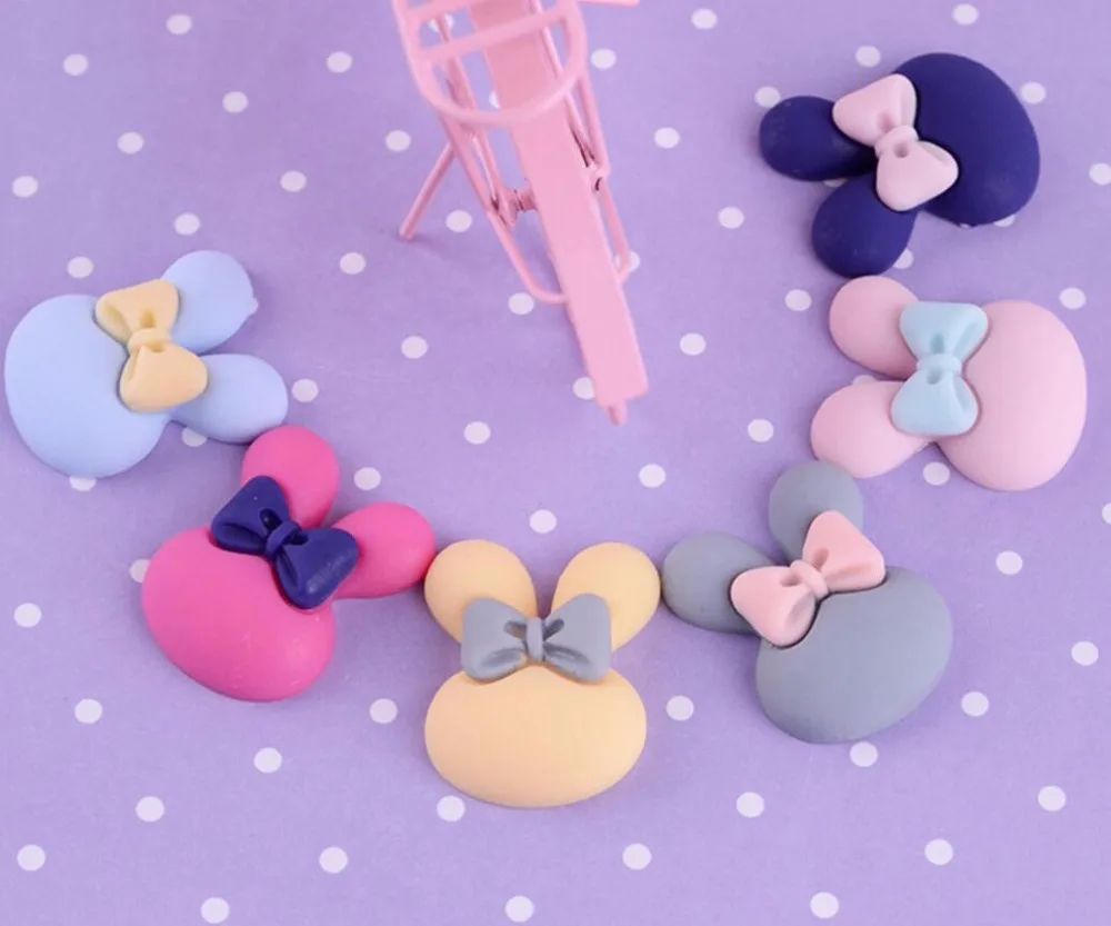 100 шт. полимерные матовые бусины с бантом и кроличьими ушками фигурки миниатюры