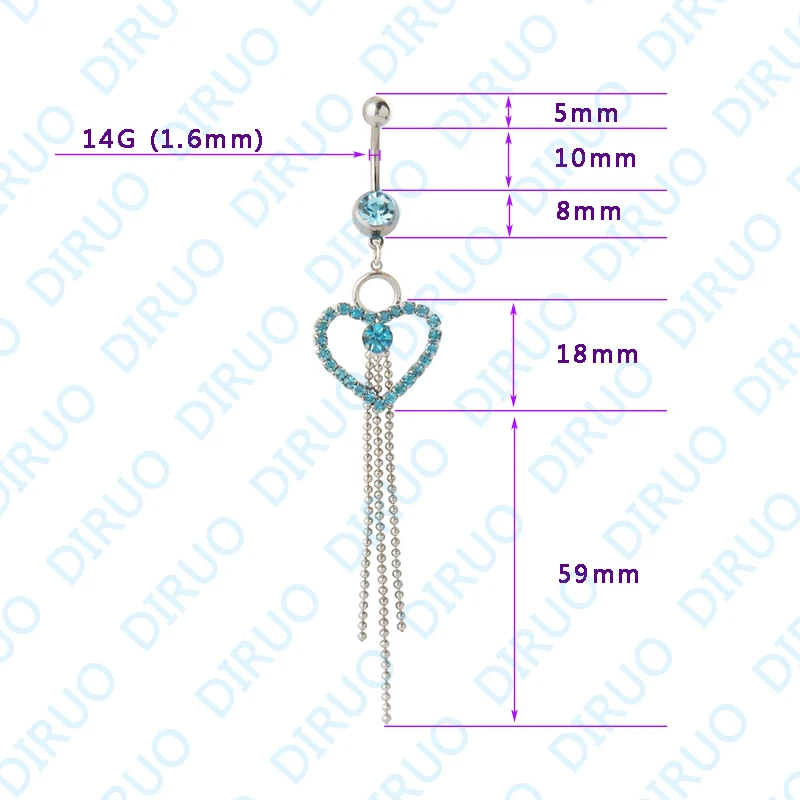 Оптовая продажа большое сердце Длинная кисточка болтающееся кольцо пупка для