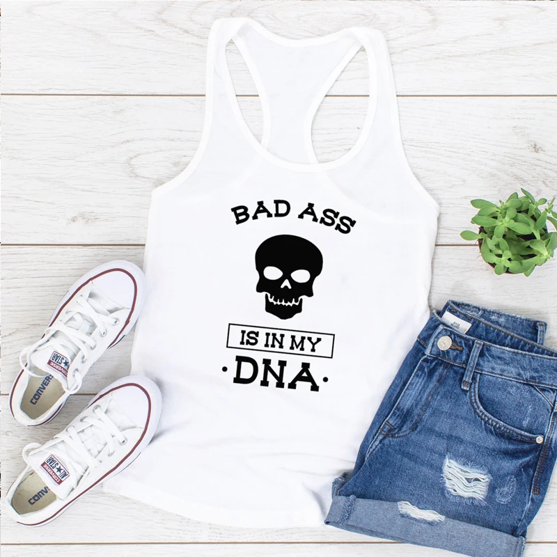Жилет Bad Ass Is In My DNA майки повседневные женские спортивные забавные летние