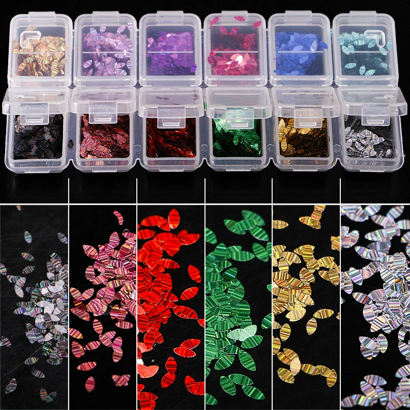 Holographic Nail Flakies Embossed Sequins Holo Leaf Sheets Tips Glitter Paillette Manicure Art Decoration 12 Grids/set nailart|set nail