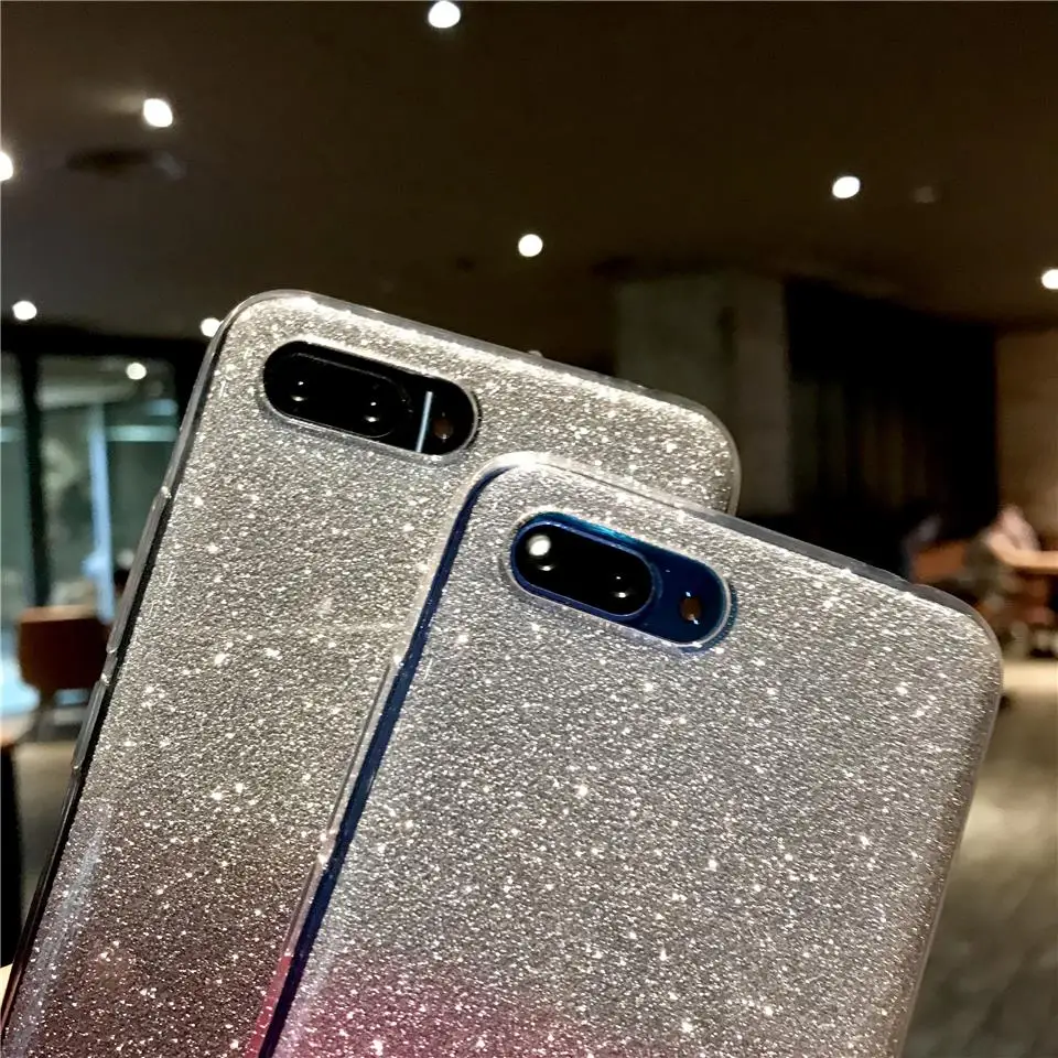 Glitter Gradient Silicone TPU Cover Honor 10 9 8 8X 7X Y6 Prime Y7 Y9 2018 Case Mate 20 Pro X P30 P20 Lite P10 Phone Cases |