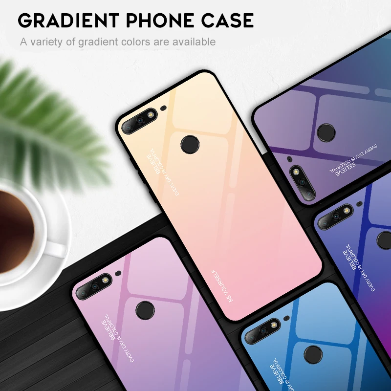 Стеклянный чехол для Huawei Honor 7A 7C Pro градиентный из закаленного стекла Honor7A русский