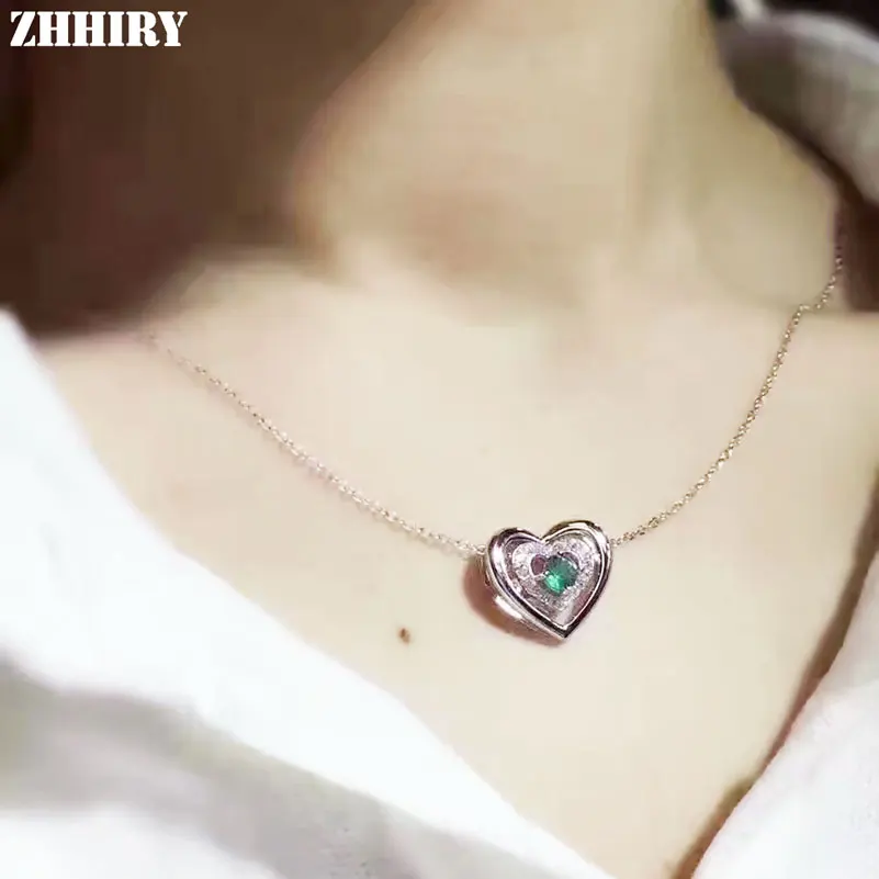 Zhhiry натуральный Изумрудное Ожерелье Подвеска подлинное серебро 925 пробы для женщин в форме сердца настоящий драгоценный камень ювелирные изделия