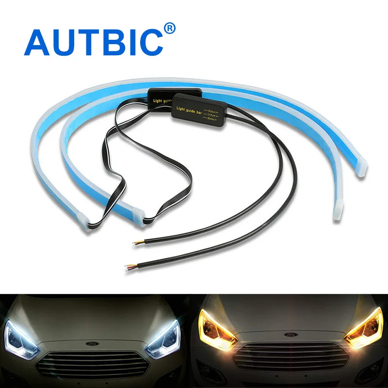 

AUTBIC 2PCS Flexible LED DRL Strip 30CM 45CM 60CM Car Daytime Running Lights 12V Turn Signal Light White Amber Ice Blue