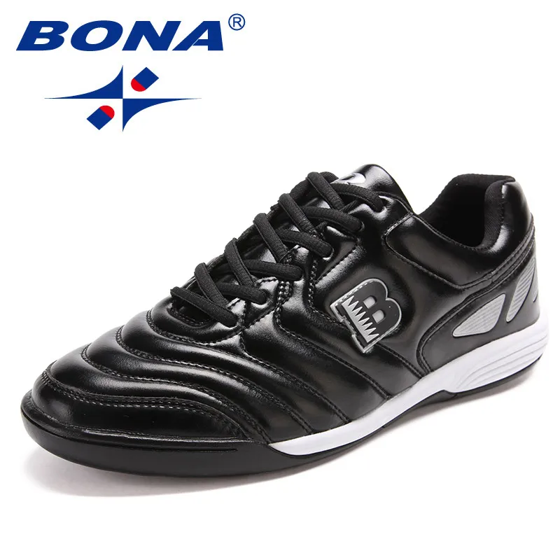 BLACK SILVER GREY BONA Новое поступление Классические Стильные мужские футбольные бутсы профессиональные Тренеры мужские футбольные бутсы на шнуровке мужские кроссовки - Цвет: BLACK SILVER GREY
